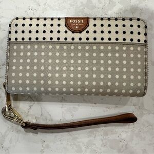 Fossil Polka Dot Wallet Wristlet in Gray and Cream